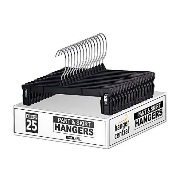 Hanger Central Plastic Pants & Skirt Hangers with Padded Pinch Clips, 10 in, 25 Pack