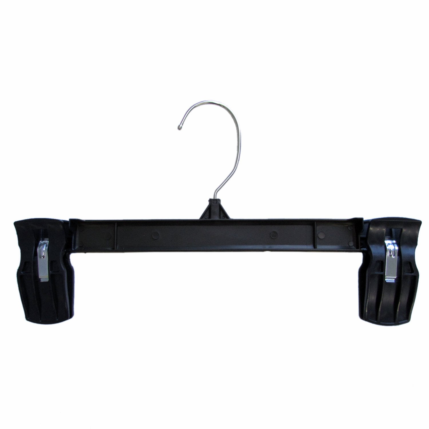 Hanger Central Recycled Black Heavy Duty  50 Pack Plastic Pants & Skirt Bottom Hangers with Plastic Extra Long Pinch Clips and Polished Metal Swivel Hooks, 12 Inch.