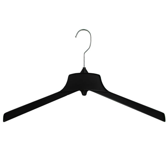 Hanger Central Recycled Black Heavy Duty Plastic Outerwear Hangers with Long Polished Metal Swivel Hooks, 19 Inch, 10 Set