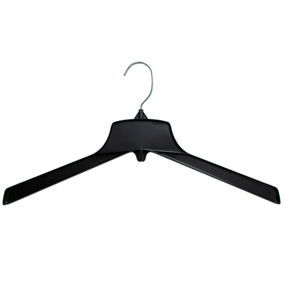 Hanger Central Recycled Black Heavy Duty Plastic Outerwear Hangers with Short Polished Metal Swivel Hooks, 17 Inch, 50 Set