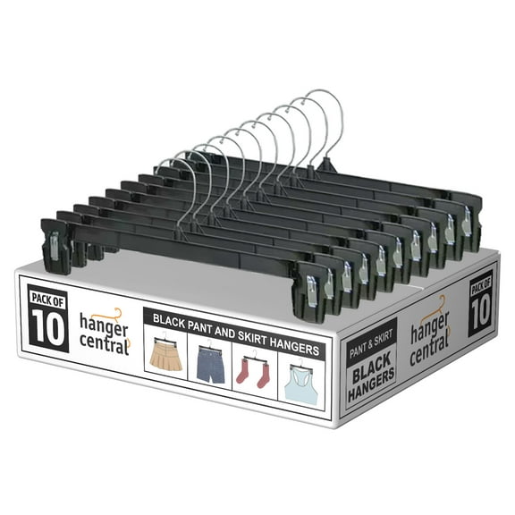 Hanger Central 10 Pack Black Plastic Pants Hangers with Clips 10 inch