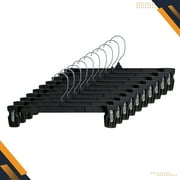 Hanger Central Recycled Black Heavy Duty Plastic Pants & Skirt Bottom Hangers with Padded Pinch Clips and Polished Metal Swivel Hooks, 14 Inch, 100 Pack