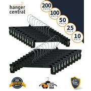 Hanger Central Recycled Black Heavy Duty Plastic Pants & Skirt Bottom Hangers with Padded Pinch Clips and Polished Metal Swivel Hooks, 14 Inch, 25 Pack