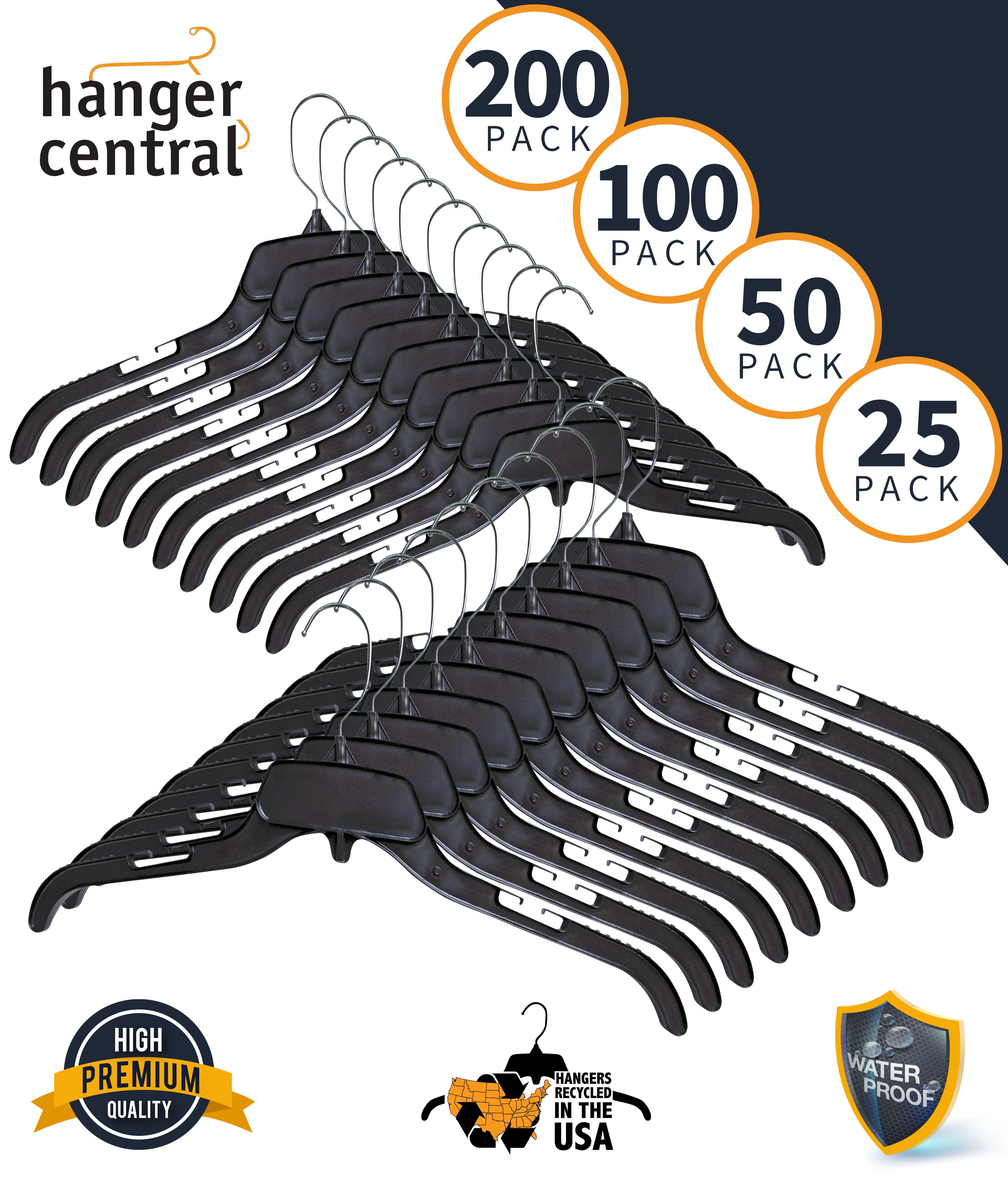 Plastic Hangers HD Heavy Duty, 16 PCS. Elegant Black Color, Made in USA, 3/8 Thickness, Durable, Tubular, Lightweight, for Clothes, Coat, Pants, Shirt