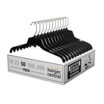 Hanger Central Recycled Heavy Duty Plastic Hangers, Long Polished Metal Swivel Hooks, 17 Inch, 50 Pack, Black