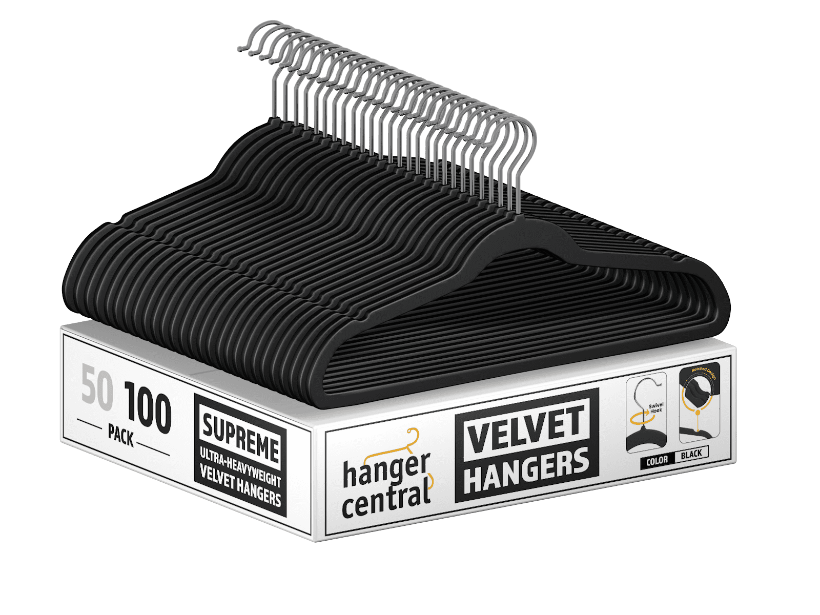 Member's Mark 50 Pack Elite Quality Velvet Hangers - Black