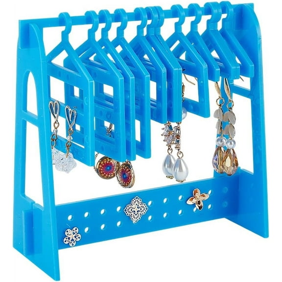 Hanger Earring Rack Blue Acrylic Earring Display Stands with 12pcs 3 Styles Clothing Hangers Ear Pendant Rack Organizer for 52 Pairs Clothes Hanger Earring Storage Holder for Display Jewelry diy