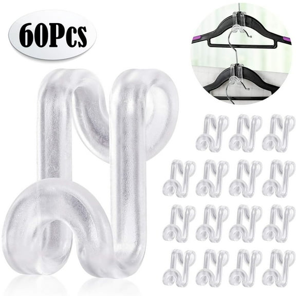 Hanger Hooks Space Saving, 60 Pack Clothes Hanger Connector Hooks, Transparent Stackable Clothes Hangers with Hooks for Closet Organizer (Clear)