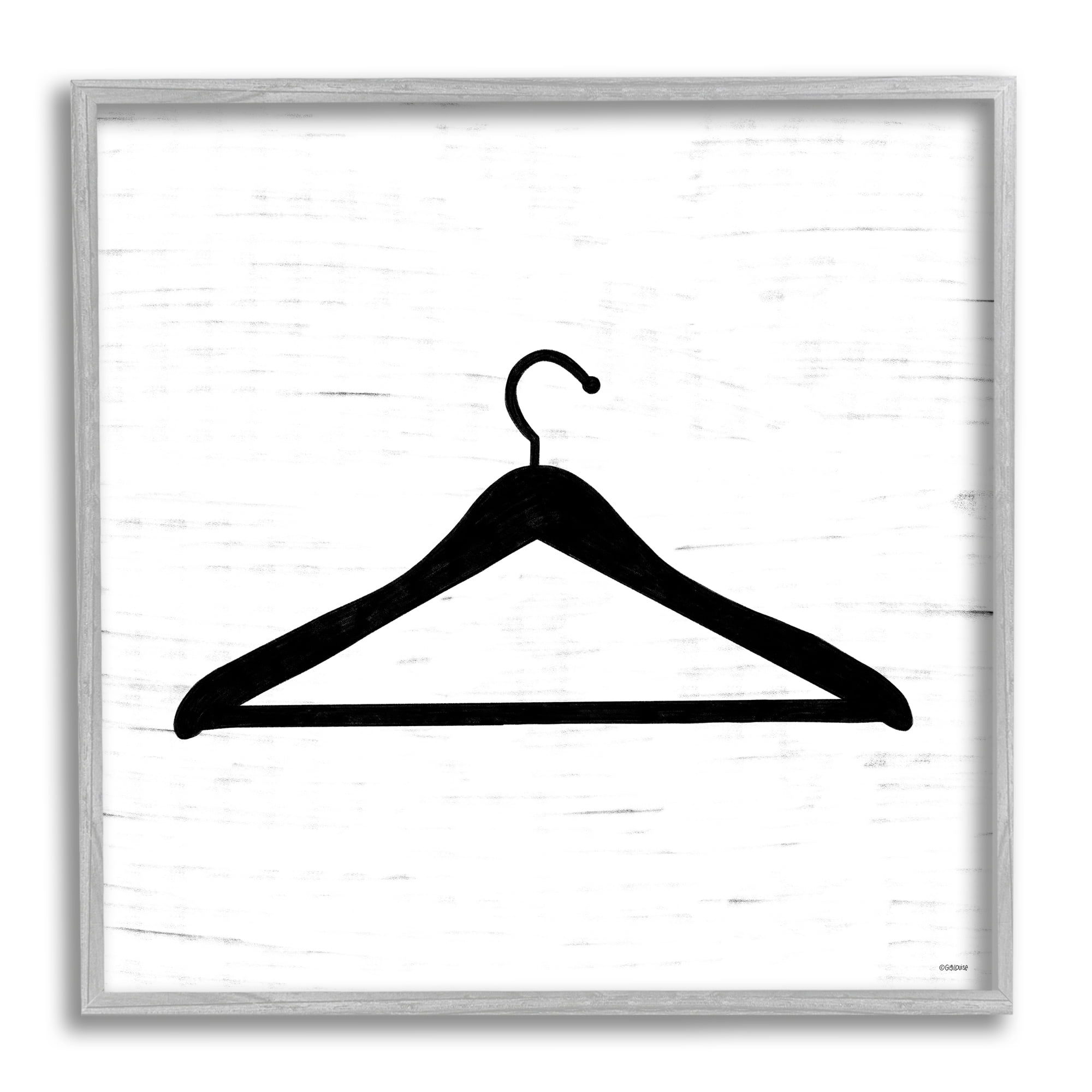 Hanger Laundry Bathroom Black And White Design Typography Framed Art Print Wall Art, 17x17