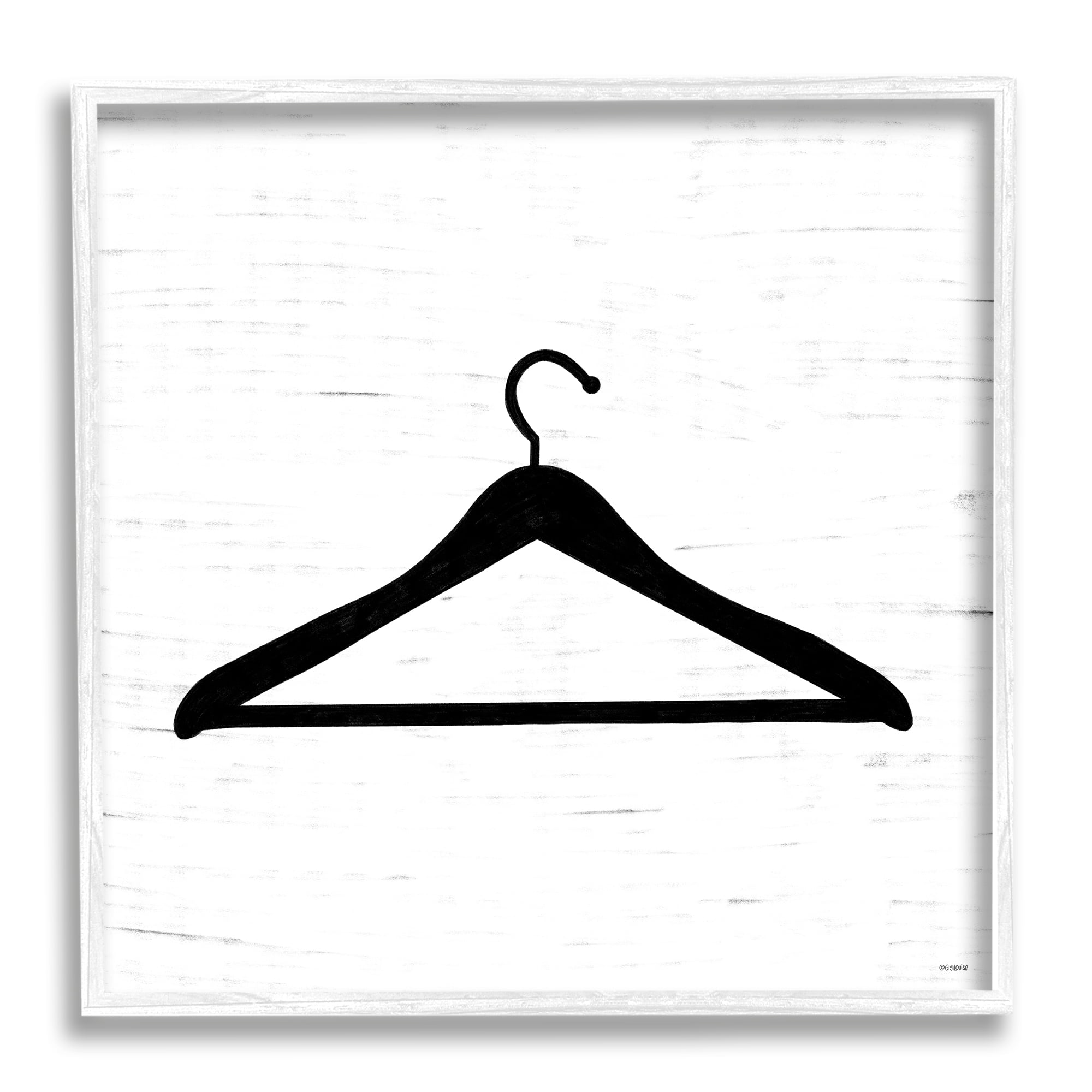 Hanger Laundry Bathroom Black And White Design Typography Framed Art Print Wall Art, 17x17