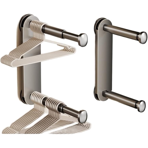 Hanger Organizer Stacker, Extendable, Double-Layer Large Capacity, Carbon Steel and ABS Construction for Space Saving Storage in Balcony Bathroom or Bedroom(2Pcs-Gray)