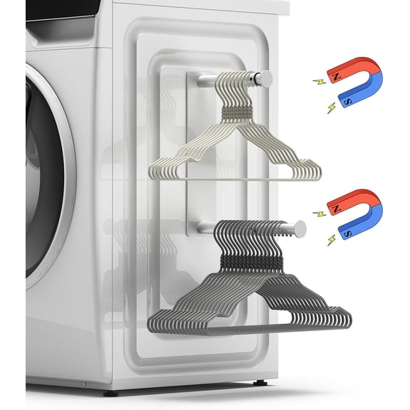 Hanger Organizer Stacker, Magnetic Hanger Holder, Extendable Hangers Storage Rack for Washing Machine Closet Laundry Room Organization, Metal Stand Rack for Adult Kids Velvet Hangers (White)