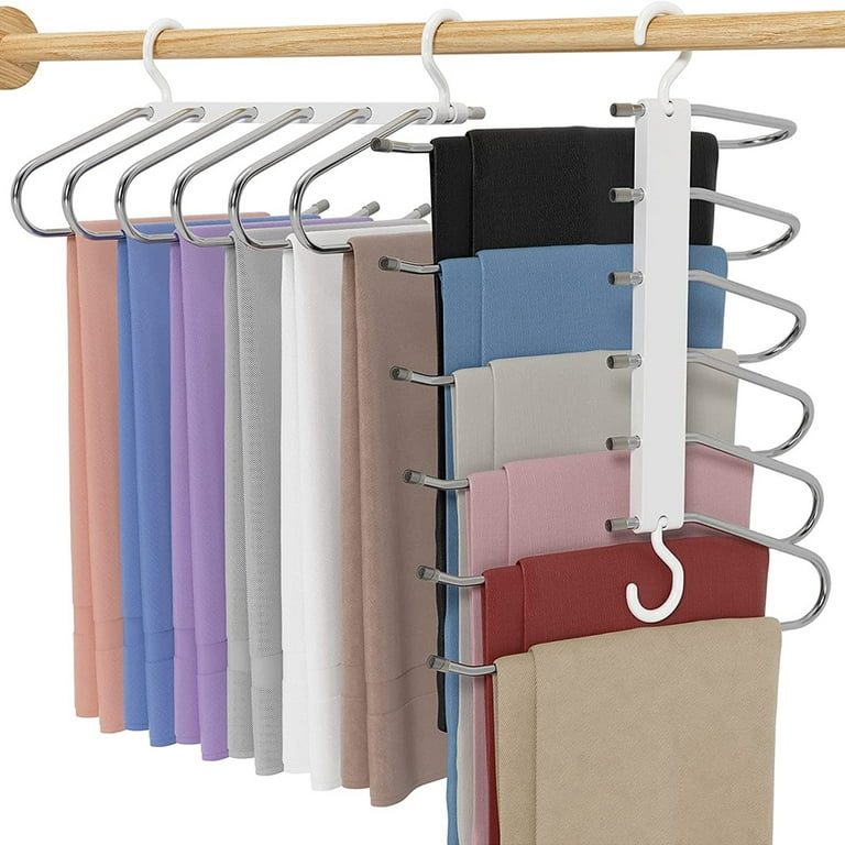 Magic Pants Hangers Space Saving - 2 Pack for Closet Multiple Layers  Multifunctional Uses Rack Organizer for Trousers Scarves Slack (2 Pack with  10