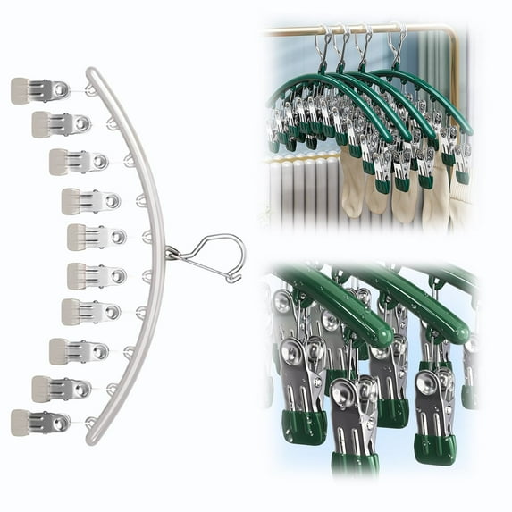 Hangers Pants Hangers, Metal Clothes Hangers with 10 Clips, Hat Organizer Closet Organizers and Storage, Clothes Rack for Skirt Socks Underwear, Leggings Hangers Legging Organizer for Closet, Silver