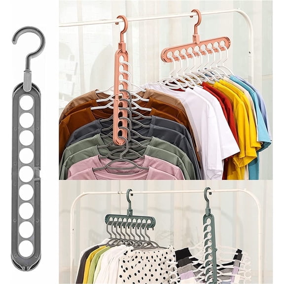 Hangers Space Saving Clothes Hangers,NOGIS Closet Organizers and Storage,Smart Space Saver Sturdy Plastic Hangers with 9 Holes for Heavy Clothes, 1 Pack (Gray)