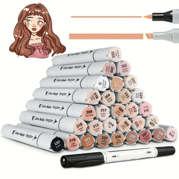 Hangfan-Skin Tone Markers,30 Flesh Colors Alcohol Based Art Markers Pens Set Dual Tips Brush&Broad for Professional Artists Drawing Sketch Illustrations Portrait Comics Anime Coloring