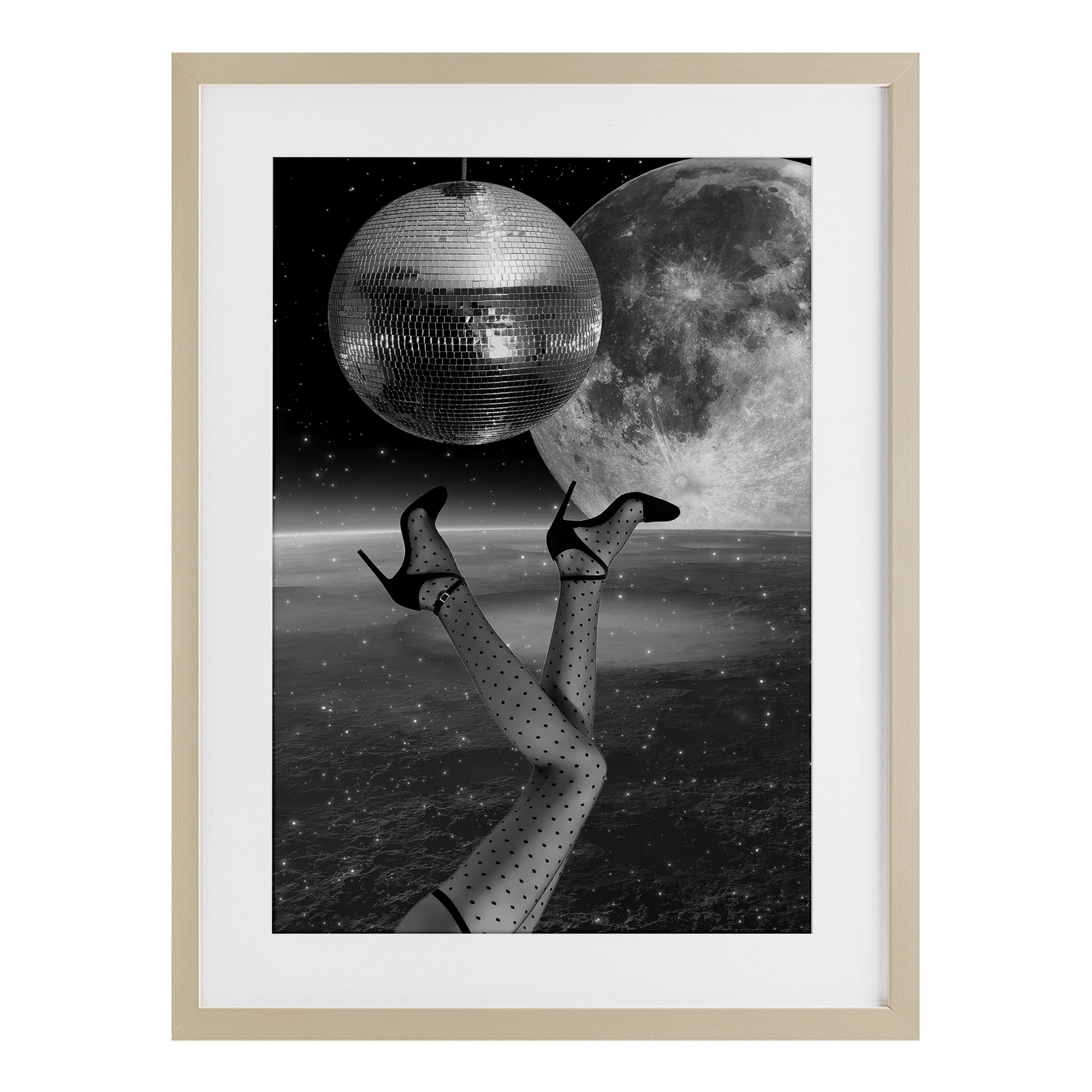 Hangin' Over Disco & Planet Birch Framed Print Under Glass, design by Elo Marc