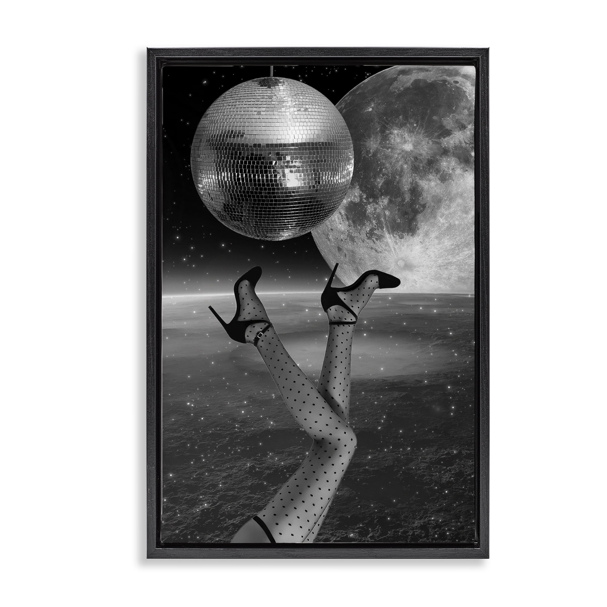 Hangin' Over Disco & Planet Black Framed Floater Canvas Wall Art, design by Elo Marc