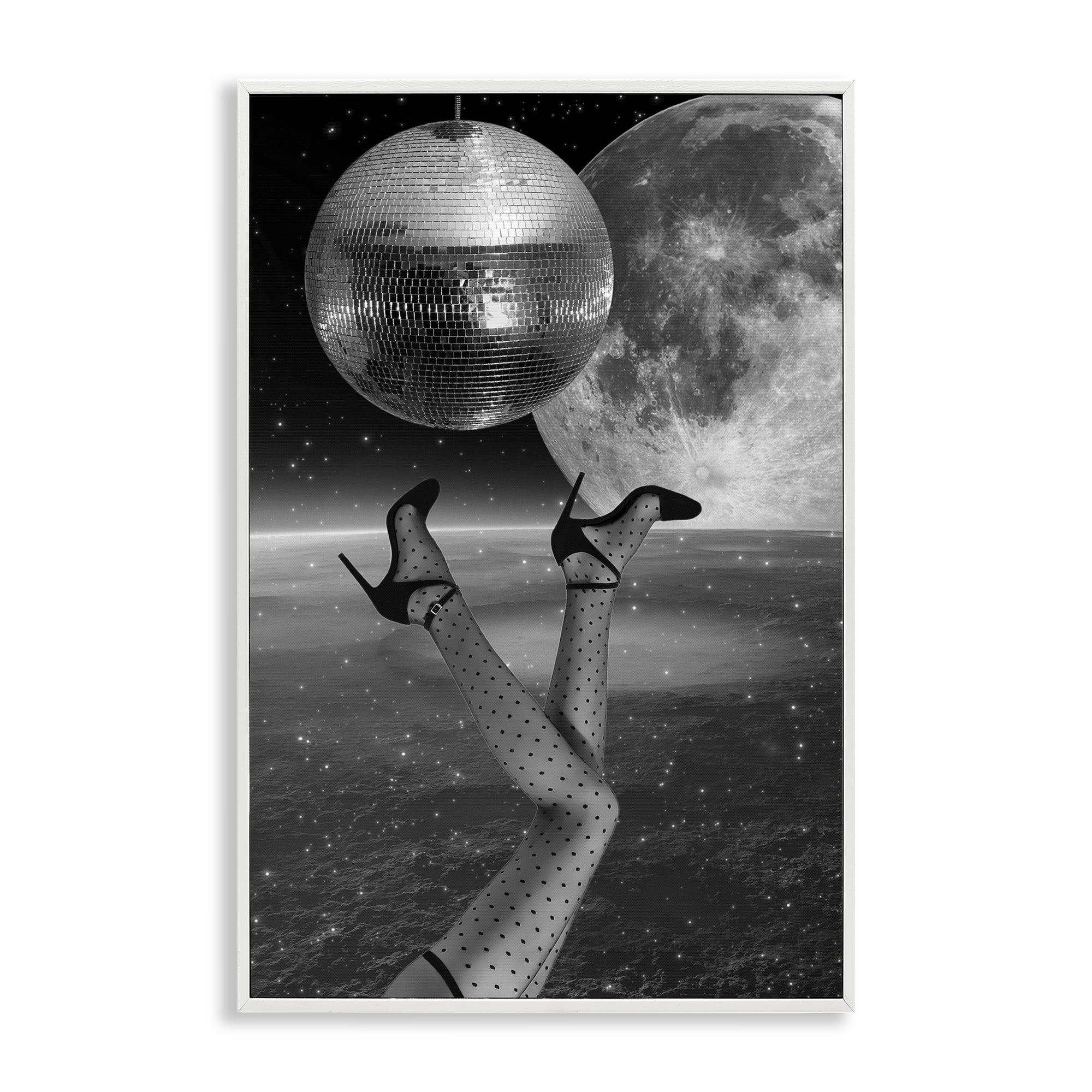 Hangin' Over Disco & Planet White Framed Giclee Art, design by Elo Marc