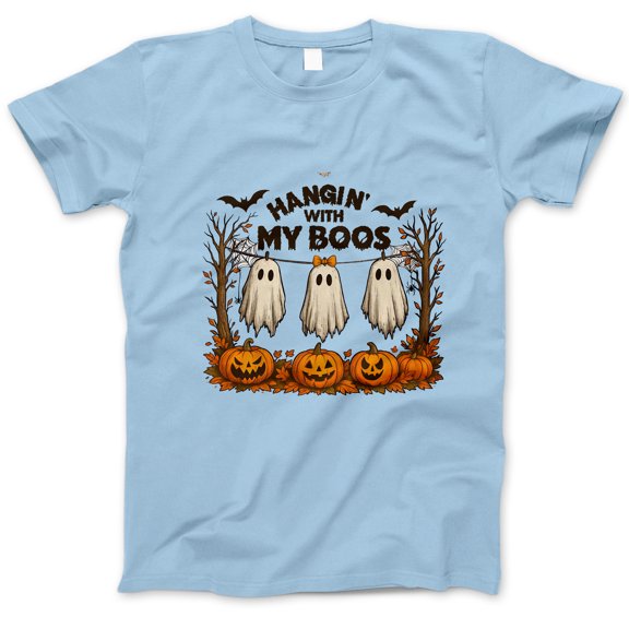 Hangin' With My Boos Halloween T-Shirt, Cute Ghosts & Pumpkins Graphic Tee, Matching Family Friends Fall Party Shirt, Spooky Season Gift