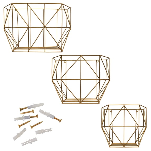 Hanging 3 Tier Fruit Basket Metal Wire Storage Organizer Wall Basket for Kitchen Gold