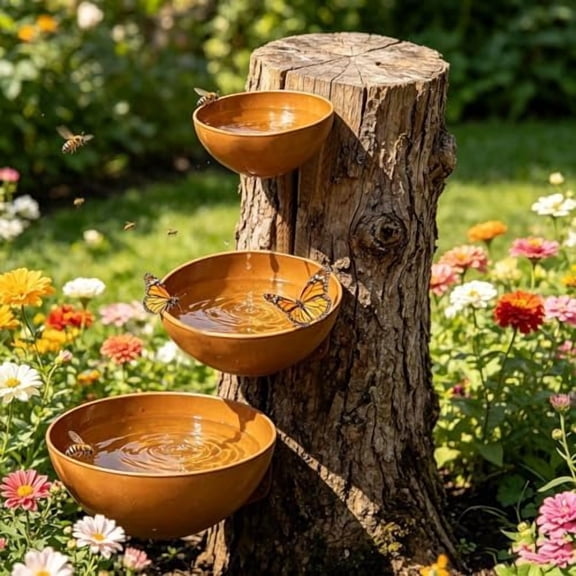 Hanging 3-Tier Water Bowl, Insect Drinker, Pollinator Station, Garden Yard Decor