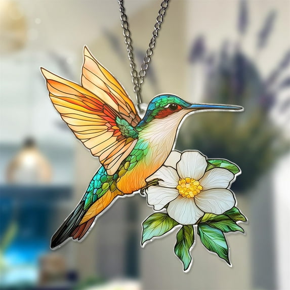 Hanging Acrylic Window Decor Pendant, Flower and Hummingbird Pendant - Colorful Window Decoration, Garden Sun Catchers Indoor Wall Art Home Decor Gift.