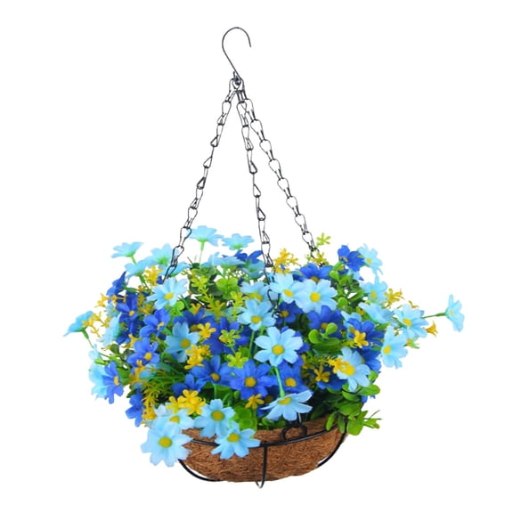 Hanging Artificial Daisy Flowers Basket Fake Hanging Plant for Garden Porch blue
