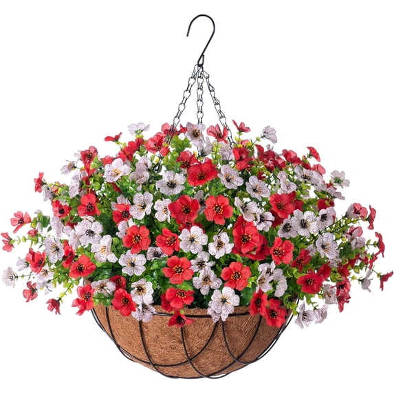 Hanging Artificial Flowers Basket, Fake Hanging Plant, Silk Orchid Flowers, Faux Flower Arrangement for Outdoor Garden Yard Pouch Patio Indoor Home Decoration