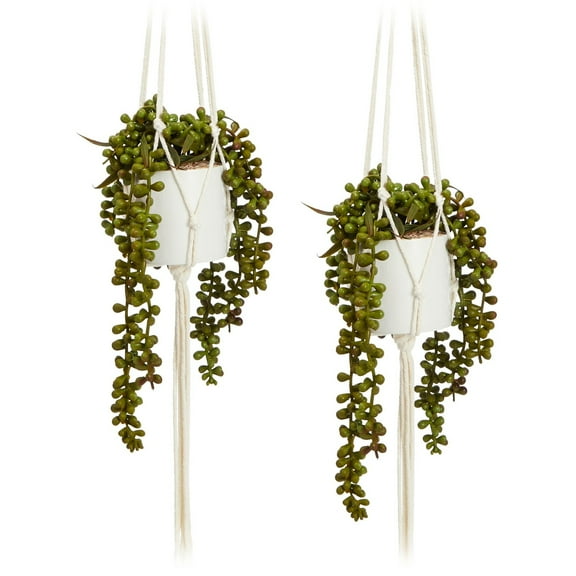 Juvale String of Pearls Artificial Plant - Water-Free Wall Decor - Indoor & Outdoor Hanging Basket - Durable Bathroom Decor - 31", Pack of 2, White Ceramic Pots