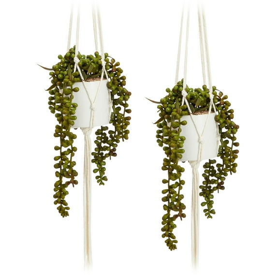 Juvale String of Pearls Artificial Plant - Water-Free Wall Decor - Indoor & Outdoor Hanging Basket - Durable Bathroom Decor - 31", Pack of 2, White Ceramic Pots
