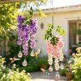 thumbnail image 1 of Hanging Artificial Wisteria Hummingbird Feeder, Purple White Faux Flower Branch with Glass Feed Jars, Decorative Wind Chime Style Bird Feeder for Garden Patio Backyard Outdoor Decor, 1 of 6