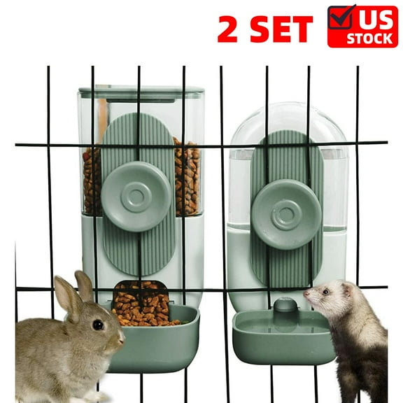 Hanging Automatic Food and Water Dispenser, Gravity Rabbit Feeder Set, Cage Cat and Bunny Food Bowl (Cage Grid Spacing Over 1.2'')