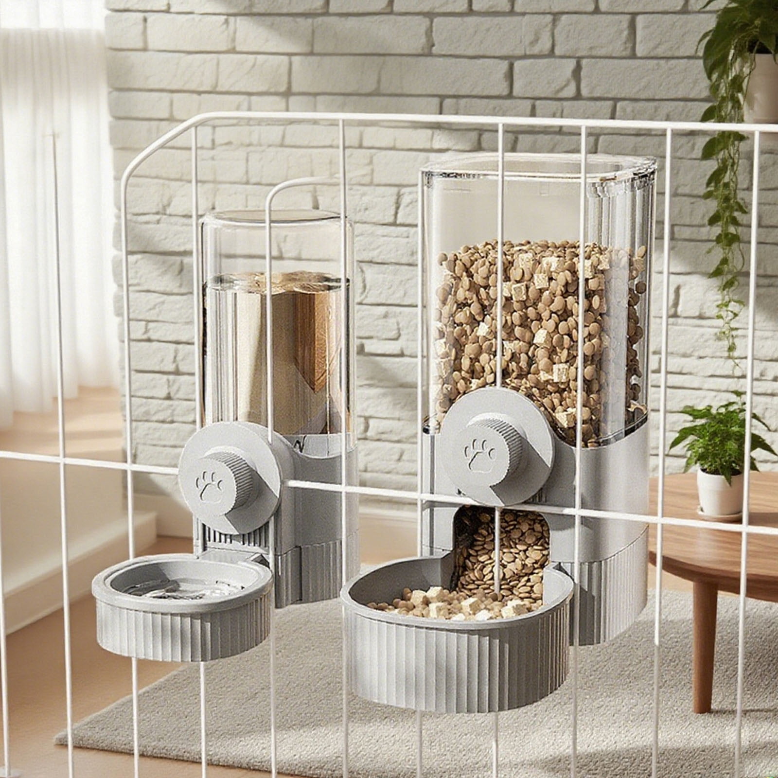 Hanging Automatic Pet Feeder and Water Dispenser Combo for Cages with Large Capacity Food Bowl and Drinking Bottle