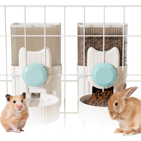 Hanging Automatic Rabbit Feeder and Water Dispenser Set, Gravity Rabbit Feeder Waterer for Cage, Small Animal Hanging Bottle Bowl Set, Food Water Dispenser for Cat Dog Bunny Guinea (Blue)