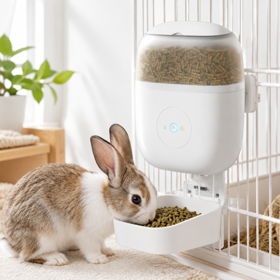 Hanging Automatic Rabbit Feeder with 1080p Camera for Small Pet Cages