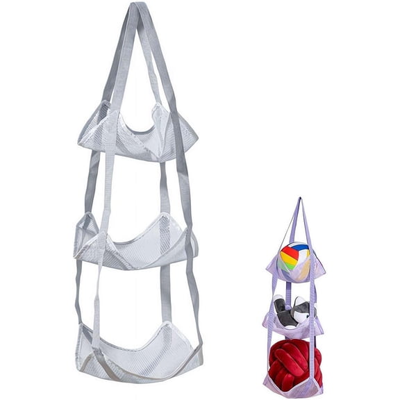 Hanging Ball Storage Bag, 3-4 Tier, Wall Mount, with Pump Needles Pocket, for Garage, Gym