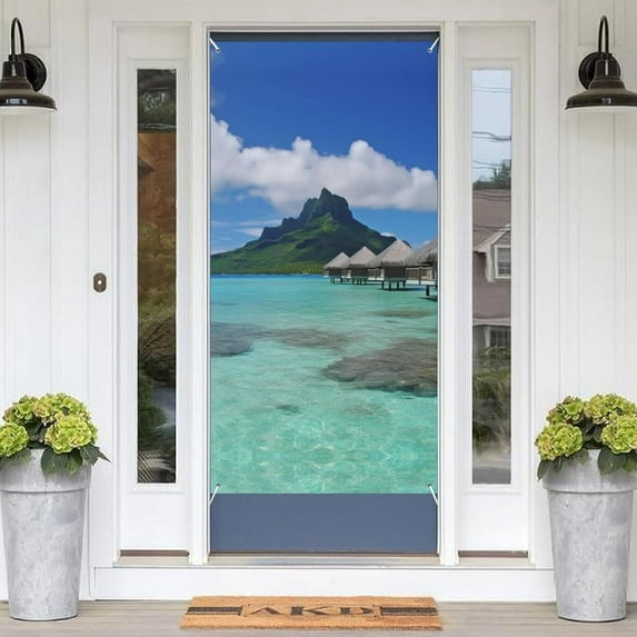 Hanging Banner for Front Door Tahiti Beach Door Cover Decoration Welcome Door Banner Porch Sign Hanging Wall Decoration Background Banner for Yard Garden Porch Lawn