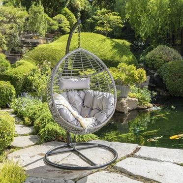 Hanging Basket Chair, Swing Hanging Chair With Water-resistant Cushions, Oversized Hanging Egg Chair For Patio Living Room, Bedroom (Stand Not Included)