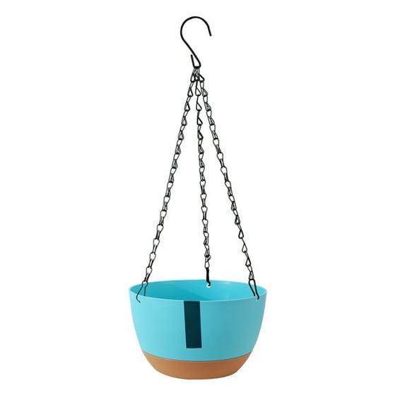 Hanging Basket Flower Pot with Automatic Water Absorption for Indoor Outdoor Plants, Space-Saving Plastic Planter with Hanging Chain for Balcony Home Decor