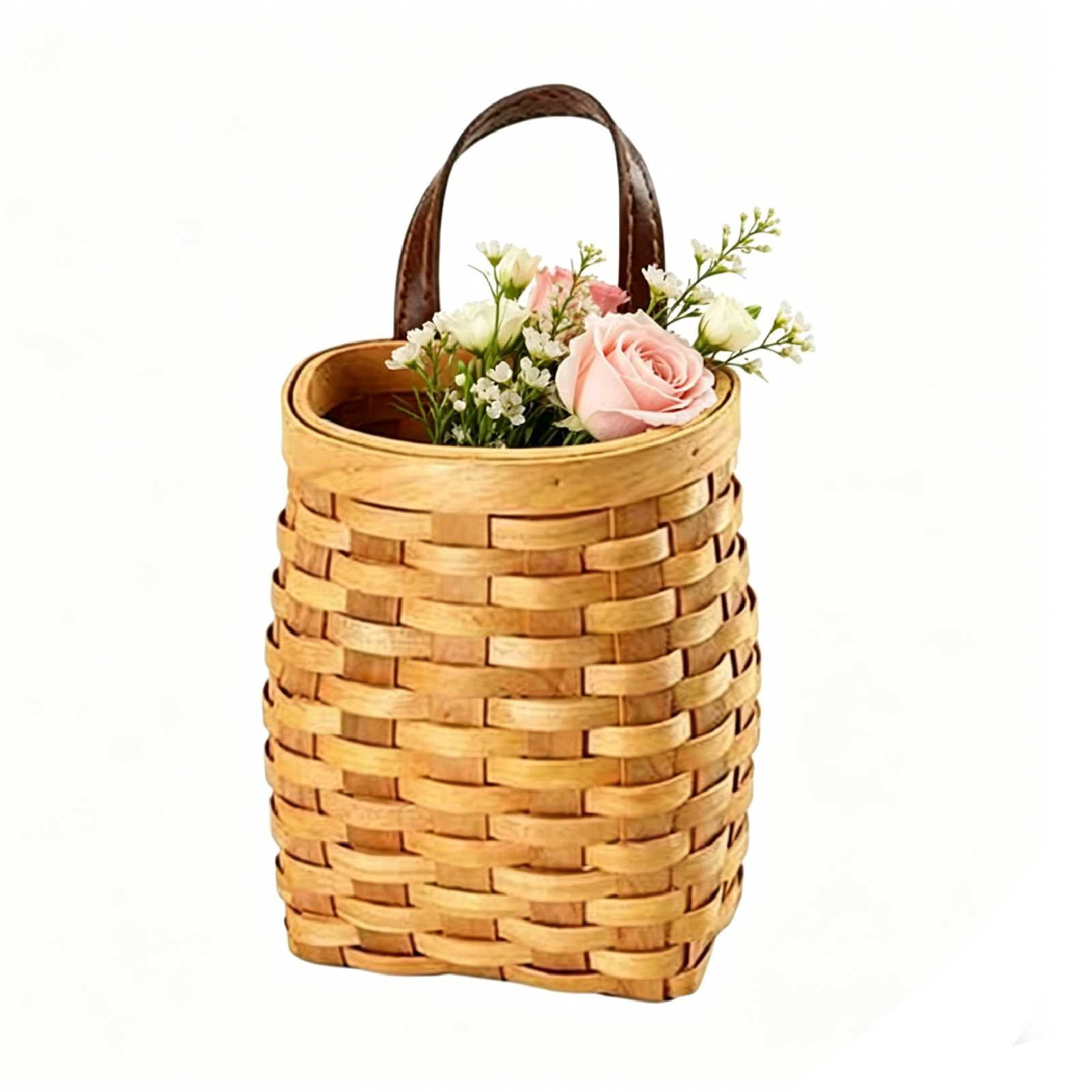 Hanging Basket Hanging Wicker Baskets, Hand-Woven Wood Storage Basket Portable Wall Hanging Flower Basket Organizer Fruit Vegetable Rattan Storage Holder Basket Container Home Decoration