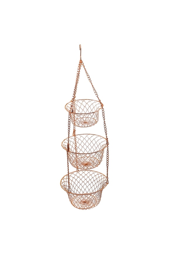 Hanging Basket Kitchen Heavy Duty Wire Fruit Organizer with Metal Ceiling Copper