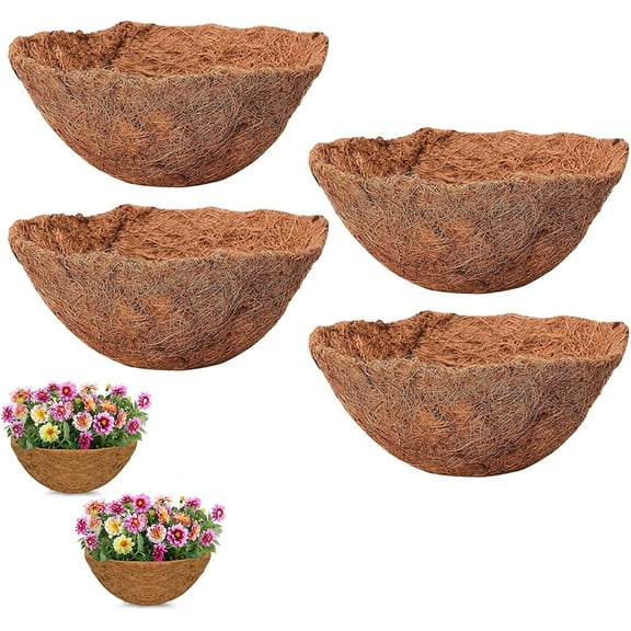 Hanging Basket Liner Outdoor Planter Liners,Round Coco Fiber Liner Pre-Formed Replacement Basket Shaped Liner Natural Coconut Fiber Liner for Flower Pot Garden Vegetables Less Watering 8 Inch 4 Pack