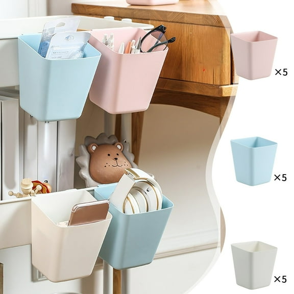 Hanging Basket Organizer 5PCS Rolling Cart Storage Cup 5.12x4.72x3.94in,Durable Plastic Wall-Mounted Container for Kitchen Utensil & Office Supply Organization(Blue)