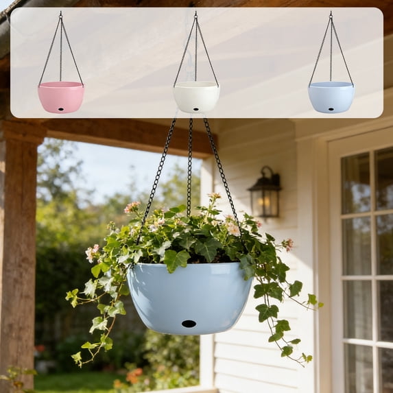 Hanging Basket Planter 8 Inch with Drainage Net and Chain for Indoor Outdoor Plants Flowers Balcony Garden Pot