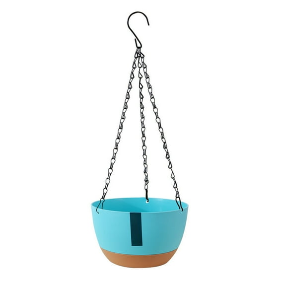 Hanging Basket Planter with Automatic Water Absorption | Self-Watering Flower Pot for Balcony & Indoor Plants | 8-Inch Plastic Planter with Hanging Chain | White Beige Green Blue Gray Colors