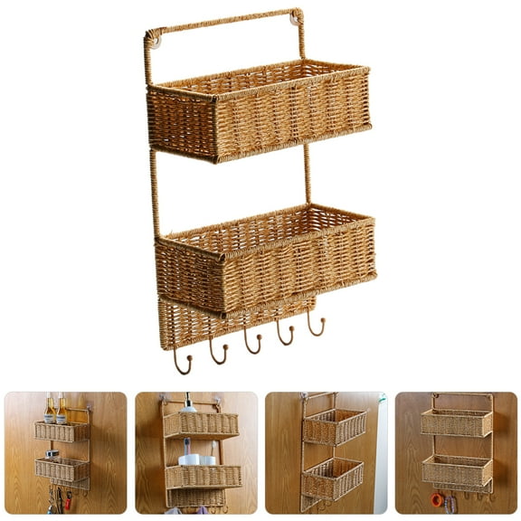 FOLOYORI Hanging Storage Organizer Woven Basket Light Brown Plastic 1Set 42.5x25.5cm