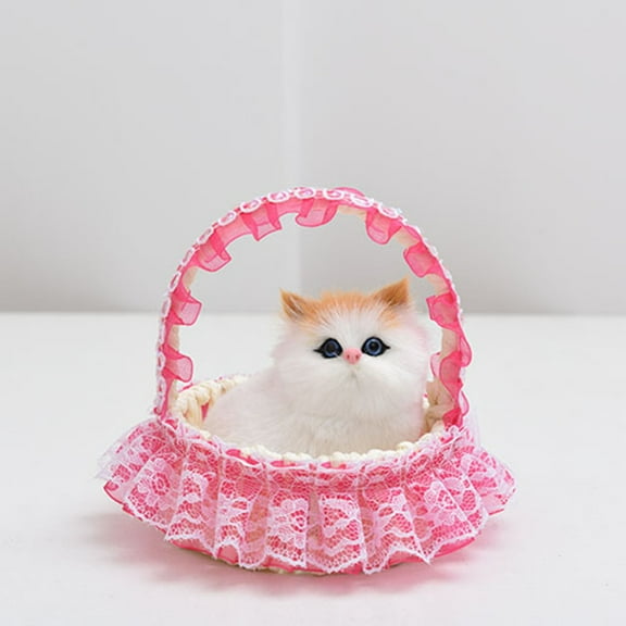 Hanging Basket Sleeping Cat Plush Toy, Mini Kitten Stuffed Animal with Shoes, Realistic Meowing Sound, Adorable Kitty Doll for Decor, Birthday Gift, Easter Decoration Easter Gift, Graduation Gift