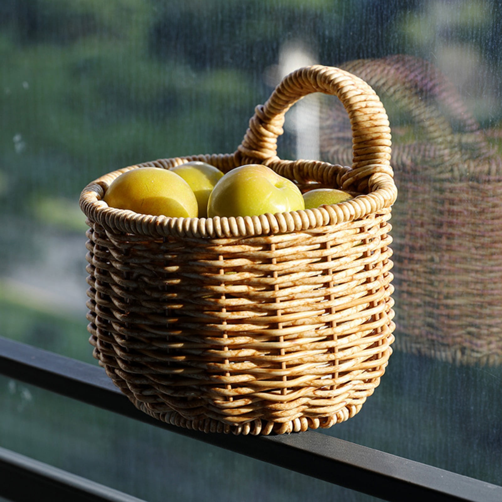 Light Brown Wicker Hanging Wall Basket - Kitchen Storage For Garlic, Onions, Eggs (11x6x5 In) - View #4
