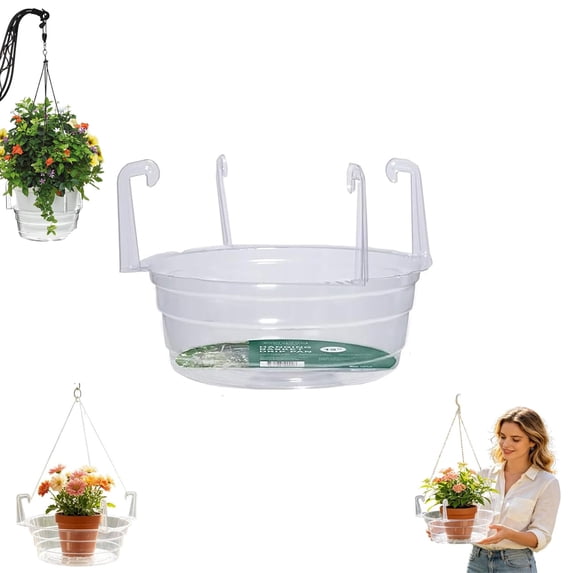 Hanging Basket Water Catcher, Hanging Basket Drip Pan, Plastic Clear Hanging Basket Tray for Watering, Plastic Plants Saucer for Indoor Outdoor Hanging Plants Baskets Flower Pot